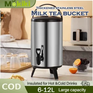 Baldi Teh Buih Kitchenware , Dispenser Air Keluli Tahan Karat, Panas dan Sejuk Universal, Termos Teh Buih Kopi, Baldi Ais, Baldi Sejuk, Peralatan Dapur, Bekas Air Sejuk, dengan Tudung dan Keran, Sesuai untuk Kedai Teh Buih, Gerai Komersial