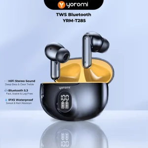 YOROMI TWS Bluetooth 5.3 Earbuds Clear HiFi Stereo Sound ENC Noise Reduction Ultra-Low Earpod Amplifier Gaming Touch Control Waterproof Battery Life LED Display Power Monitoring Perfect Sports Music Calls Audio Earphones Mic Wireless Speaker T285