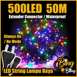 【Bing Bling】2025 Viral LED Premium【2pin Blackwire 50/20 Meter 】Lampu Garland Lip Lap Raya Viral LED Waterproof Warna Warni Hiasan Outdoor Kelip Kelip2 Fairy Light Kelap Klip Klip2
