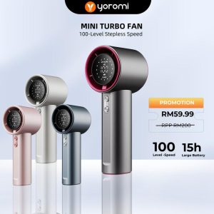 YOROMI Handheld Turbo Fan Portable Mini Cooler Kipas Angin Tangan Mini 100 Speed USB Rechargeable Brushless 4000mAh Strong Wind Cooling Fan Outdoor Travel Electronic Goo