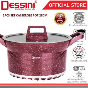 DESSINI ITALY GSB-28 Granite Die Cast Aluminium Non Stick Casserole Pot Bowl Deep Fry Pan Cookware Tool PERIUK (28cm)
