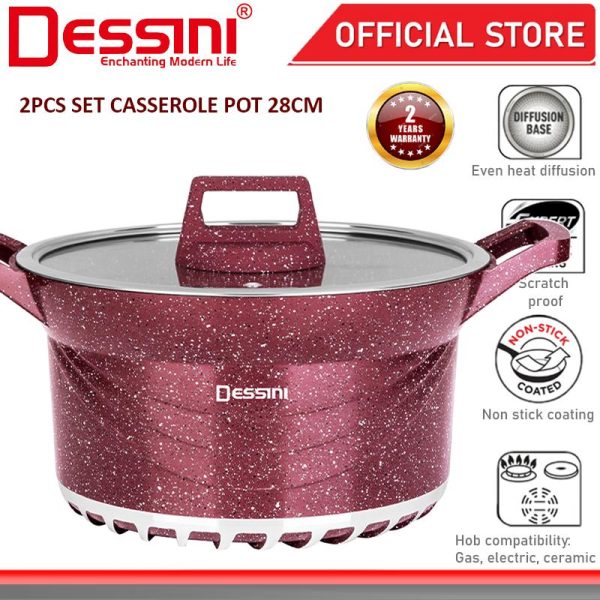 DESSINI ITALY GSB-28 Granite Die Cast Aluminium Non Stick Casserole Pot Bowl Deep Fry Pan Cookware Tool PERIUK (28cm)