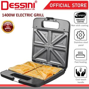 DESSINI ITALY Double Sided Electric Pizza Panini Waffle Sandwich Maker Toaster Barbecue BBQ Grill Non-Stick Baking Pan