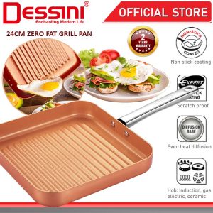 DESSINI ITALY Zero Fat 24CM Grill Steak Frying Pan Die Cast Aluminium Non Stick Copper Pot Bowl Wok Cookware Tool PERIUK