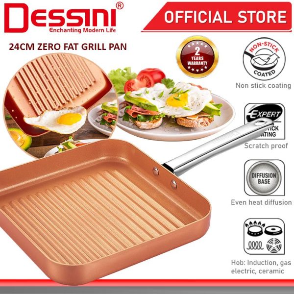 DESSINI ITALY Zero Fat 24CM Grill Steak Frying Pan Die Cast Aluminium Non Stick Copper Pot Bowl Wok Cookware Tool PERIUK