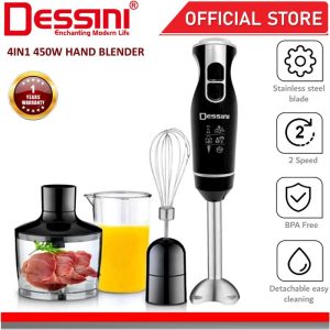DESSINI ITALY 4 IN 1 Hand Blender Chopper Mixer Grinder Juicer Food Processor Stainless Steel Knife Blade Pengisar