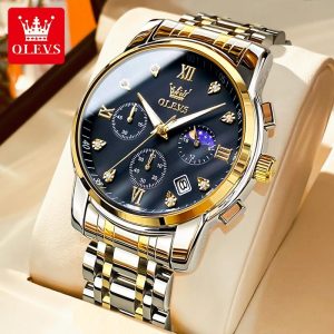 OLEVS Jam Tangan Lelaki Original Waterproof Watch Men's Chronograph Luminous Steel With Date Gelap Tahan Karat Watches with Luxury Box G2858 Rotundity Bahan logam barang dalam stok Warna berbilang Pejabat parti pemberian hadiah Garanti 1 tahun
