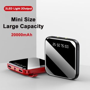 Yisen Powerbank 20000mAh Mini Power Bank Dual USB LED Light Mirror Portable Powerbank Battery Poverbank For iPhone