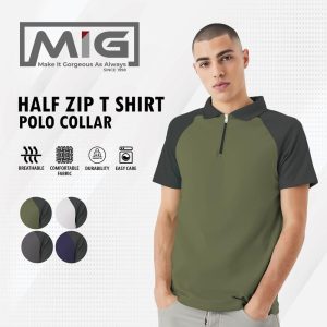 MIG Microfiber Adult Quick Dry Short Sleeve Half Zip Collar Polo T Shirt