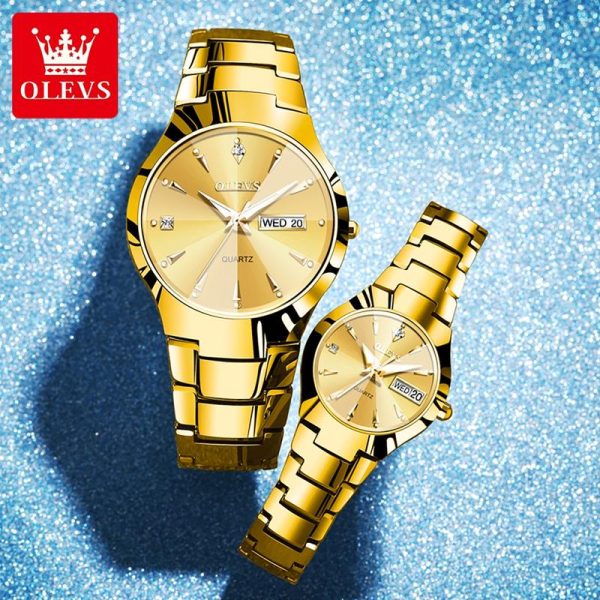 OLEVS Jam Tangan Couple Luxury Watch Set Pasangan Murah Tonton Kalis Air Asli New 2024 Dengan Kotak Keluli Tahan Karat Women Men Watches with Luxury Box GL8697 Rotundity Bahan logam Warna berbilang Parti, pemberian hadiah Garanti 1 tahun