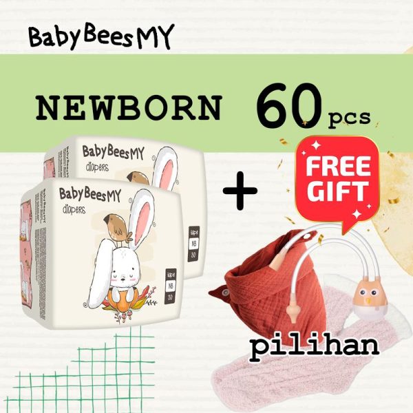 BabyBeesMY Diapers SUPER Comfortable for Overnight Use - Newborn Diapers 60pcs Bayi pempers