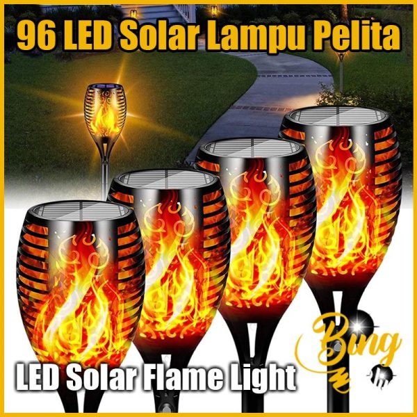 【Bing Bling】【96 | 33 | 12LED - 2pcs】2025 Lampu Solar Pelita Hari Raya LED Viral Outdoor Waterproof Lighting Flickering Flame Light Kelip Kelip2 Klip Klip2 Lip Lap Murah Taman Hiasan Decoration Garden Hari Raya Aidilfitri Deco