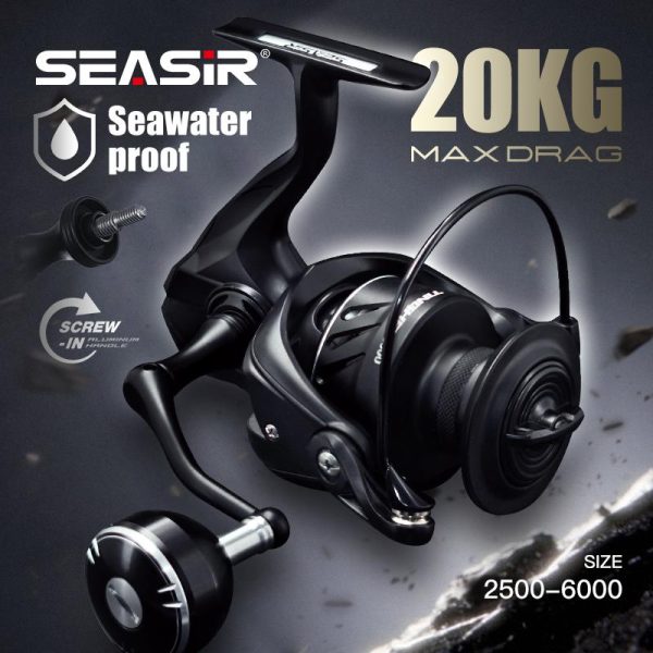Kekili Berputar, SEASIR TINGHE, 5 + 1BB, Seret 20KG / 44LB, Nisbah Gear 5.2: 1, Tersedia dalam saiz 2500-6000, Kalis Air Laut, Pemegang Kuasa Aluminium, Berkualiti Tinggi, Ringan, Gegelung Memancing