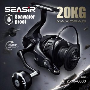 Kekili Berputar, SEASIR TINGHE, 5 + 1BB, Seret 20KG / 44LB, Nisbah Gear 5.2: 1, Tersedia dalam saiz 2500-6000, Kalis Air Laut, Pemegang Kuasa Aluminium, Berkualiti Tinggi, Ringan, Gegelung Memancing