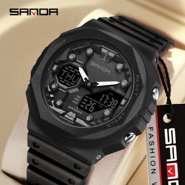 SANDA Jam Tangan Lelaki, AW24, 6200 Dail Besar, Berkilau, Pelbagai fungsi, Fesyen, Kalis Air Luaran, Tahan Kejutan, Sesuai untuk Sukan,