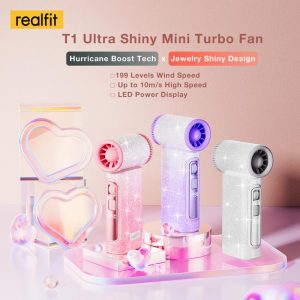 Realfit T1Ultra Pocket Fan|Jewelry-Grade Design|199 Speeds|LED Display|3-15H|with Lanyard|143g Light mini|0.2mm high-end glitter pavé inlay technology|Perfect High-End Gift