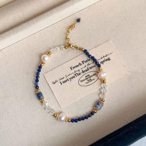 [crystal+pearl]]Gelang Kalung Tahan Peluh Musim Panas & Tahan Kotoran Lapis lazuli Asli Mutiara Air Tawar Hypoallergenic Gelang Cantik untuk Wanita Barang kemas yang bergaya dan serba boleh kerang