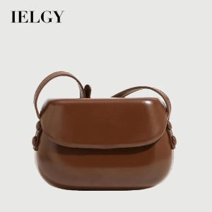 Beg Bahu, IELGY, Beg Utusan, Kepak, Gancu Logam, Gaya Korea, Beg Cangkang Hitam, Reka Bentuk Mudah, Fesyen, Bergaya, Bahan PU Coklat Bags