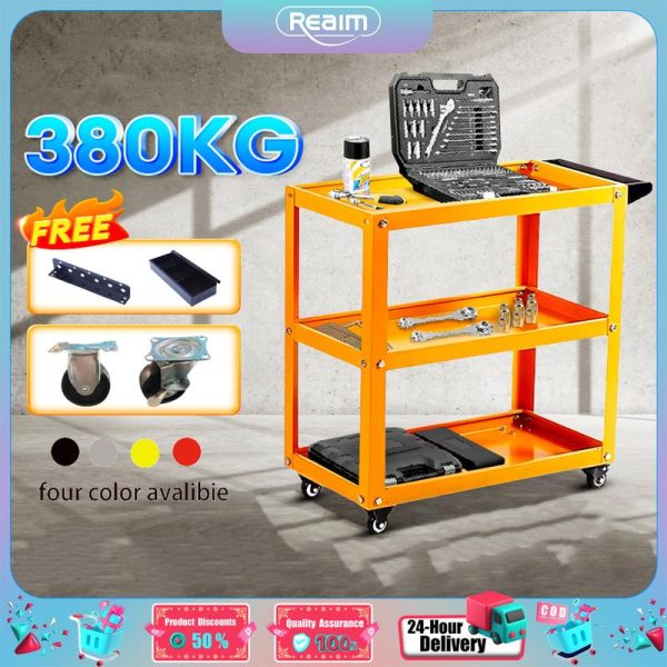 Heavy Duty 3 Layer Tool Trolley Service Cart Metal Steel Cart Trolley Tools Shelf Storage Toolcart Shelf Layer Box Portable Peralatan Stroller