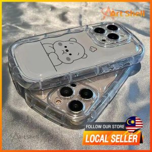 Cute Bear Shockproof Case Compatible for IPhone 15 11 14 13 12 Pro XS Max X XR 7 8 Plus Soft Phone Transparent Casing TP Protection Silicone Waterproof Getah