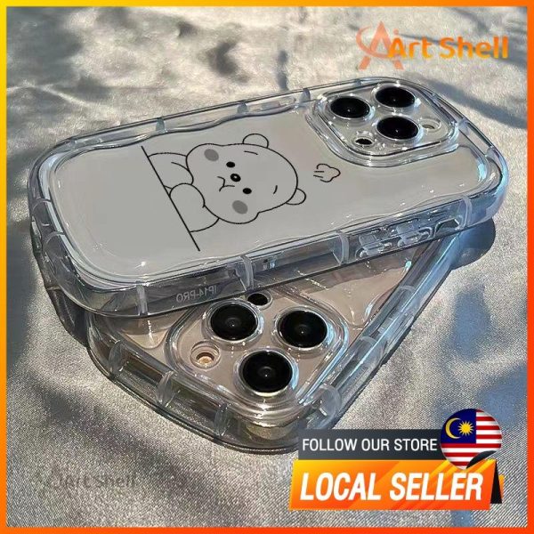 Cute Bear Shockproof Case Compatible for IPhone 15 11 14 13 12 Pro XS Max X XR 7 8 Plus Soft Phone Transparent Casing TP Protection Silicone Waterproof Getah