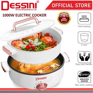 DESSINI ITALY Electric Cooker Steamboat Hot Pot Non Stick Frying Wok Pan Rice Cooker Steamer Periuk Masak Elektrik (3L)