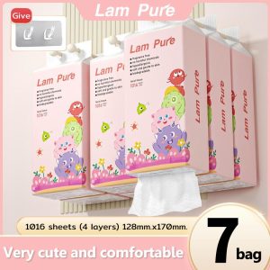 【7 pek】Beg Tisu Gantung 4D, Rekaan Raksasa Comel, LAMPURE, 1000 helai setiap pek, 7 pek dalam semua, Pelbagai warna Kertas Stationery