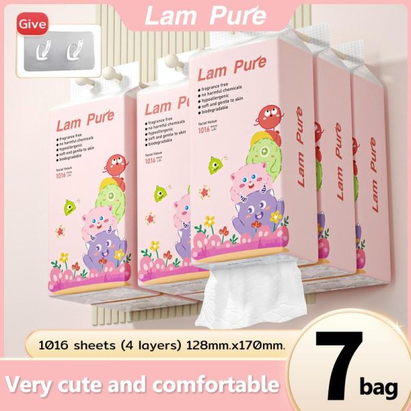 【7 pek】Beg Tisu Gantung 4D, Rekaan Raksasa Comel, LAMPURE, 1000 helai setiap pek, 7 pek dalam semua, Pelbagai warna Kertas Stationery