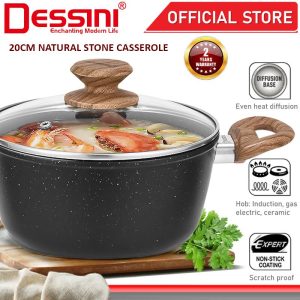 DESSINI ITALY Natural Stone 20CM Casserole Die Cast Aluminium Induction Non Stick Pot Bowl Pan Cookware Tool PERIUK
