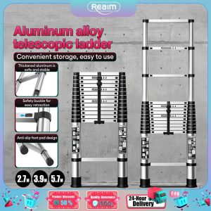 REAIM Aluminum Ladder 2.7/3.9/4.3/5.1M Ladder Aluminum Ladder Folding Ladder lipat telescopic tangga aluminium heavy duty tangga