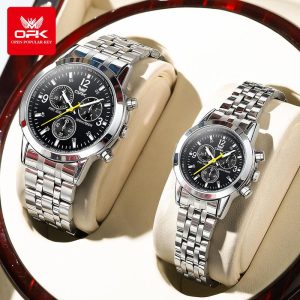 OPK Jam Tangan Couple Watch Set Murah Pasangan Asli Kalis Air Pasangan 2024 Dengan Kotak Tali Keluli Tahan Karat Pasangan 60-15 Rotundity Bahan logam dalam stok Banyak warna Pejabat parti pemberian hadiah Garanti 1 tahun