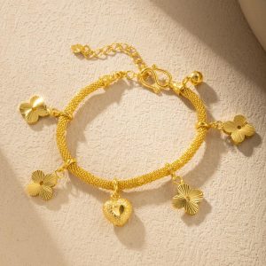 Gelang Tangan Semanggi Cinta, Rekaan Loceng, Elegan dan Tidak Berwarna Bracelets Perhiasan Daun Gelap
