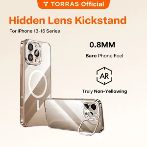 Cangkang Titik Torras D1, dengan Pendirian, Serasi dengan Siri iPhone 13, 14, 15 dan 16, Ultra-Nipis, Penyerapan Magnetik, Sarung iPhone 16 pro