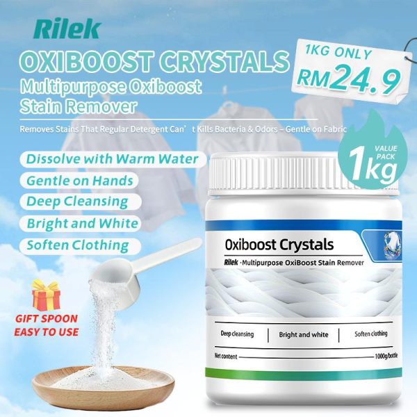 【Rilek】Multipurpose OxiBoost Stain Remover Oxiboost Crystals | Serbuk Aktif Oksigen, Pencuci Pakaian, Tanggal Kotoran, Bunuh Kuman & Hilang Bau, Cerah & Segarkan Warna.