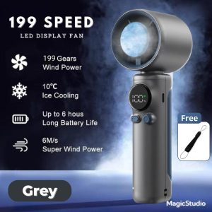 【 199Speed 】monthsPortable Handheld Turbo Fan 199/100 Wind Speeds Adjustable Mini Fan Battery Electric Fan with Digital Display Cooling Fan