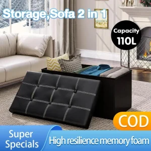 Jack shop Bangku Penyimpanan Berkapasiti Besar 110L Bangku Penyimpanan Boleh Dilipat Bangku Penyimpanan Serbaguna Perabot Sofa