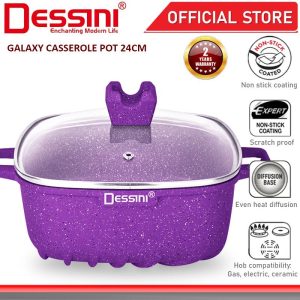 DESSINI ITALY 24CM Casserole Die Cast Aluminium Non Stick Pot Bowl Pan Cookware Tool with Cover Periuk