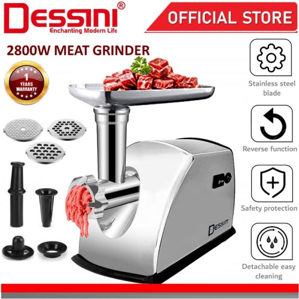 DESSINI ITALY Stainless Steel Electric Meat Grinders Sausage Maker Stuffer Blender Chopper Mixer Mincer Pengisar (2800W)