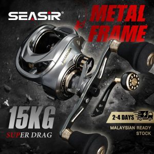 SEASIR Megacuda-Kekili logam untuk Baitcasting, bingkai aluminium, sisi karbon, Jigging, pemegang berganda, seret maksimum 15KG, 11 + 1BB, 6.5: 1, Cengkaman bola logam, kekili air masin