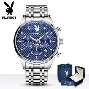 【Garanti 3 tahun】PLAYBOY Jam Tangan Luxury untuk Lelaki Kalis Air Asli Keluli Tahan Karat Kalendar Chronograph Relo Berkilau Untuk Lelaki 8881 Watches Rotundity Bahan logam dalam stok Banyak warna Pejabat parti pemberian hadiah Garanti 1 tahun
