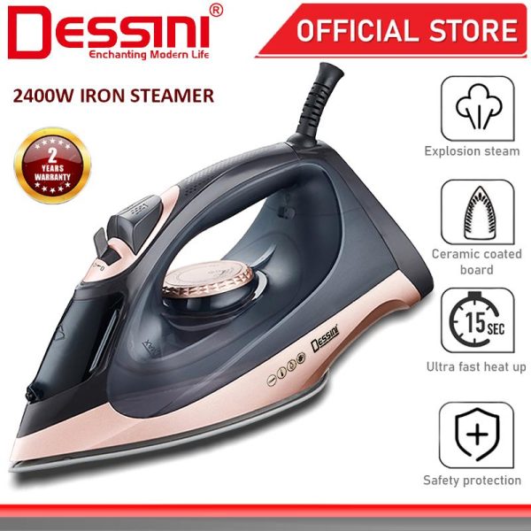 DESSINI ITALY 2400W Electric Ceramic Soleplate Garment Steam Iron Sprayer Steamer Clothes Brush / Seterika Baju