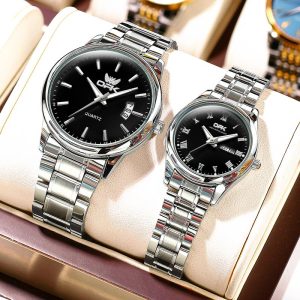 OPK Jam Tangan Couple Watch Set Pasangan Murah Tonton Kalis Air Asli New Dengan Kotak Keluli Tahan Karat Women Men Watches with Luxury Box and Bracelet Rotundity Bahan logam dalam stok Warna berbilang Ada kotak Parti pemberian jam casio couple set
