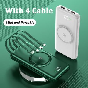30000mAh Wireless Charger Power bank For Phone LED Display With 4 Cables Portable Fashion Powerbank Battery Charging Digital Fast Charging