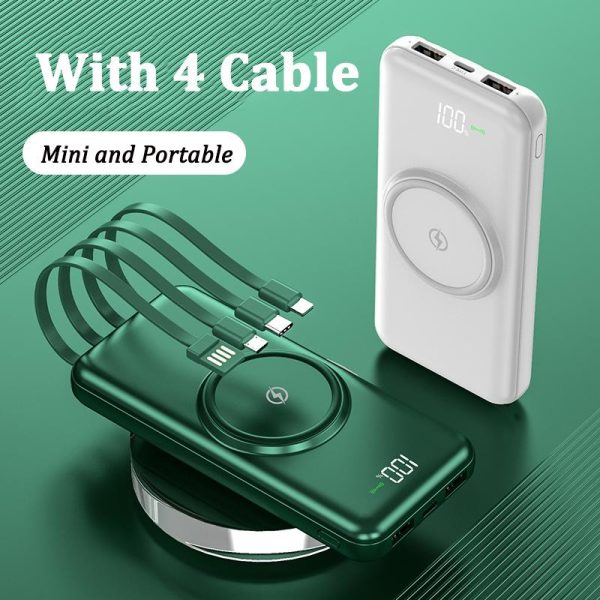 30000mAh Wireless Charger Power bank For Phone LED Display With 4 Cables Portable Fashion Powerbank Battery Charging Digital Fast Charging