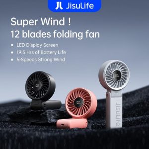 Jisulife,Kipas Mini Mudah Alih 5000mAh Kipas USB Boleh Dilipat Dengan 5 Gear Angin Kencang