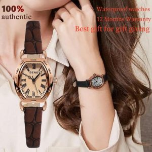 SENO【100% authentic】1 year warranty, waterproof women's fashion watch, retro design, barrel shape, small, beautiful and elegant,