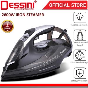 DESSINI ITALY 2600W Electric Ceramic Soleplate Garment Steam Iron Sprayer Steamer Clothes Brush / Seterika Baju