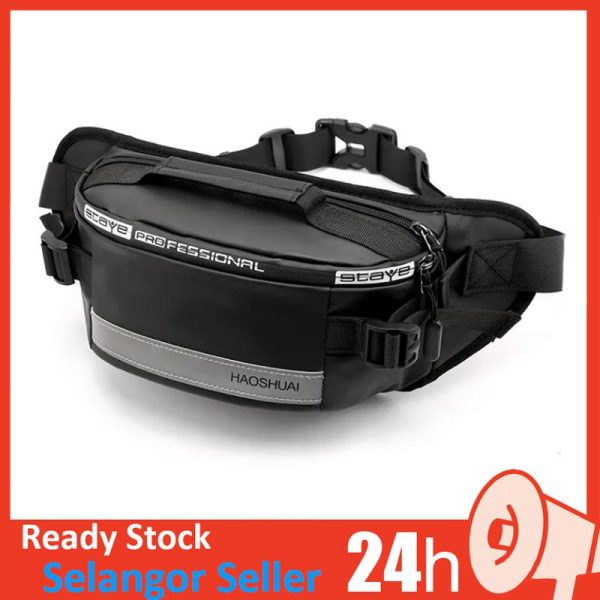 HAOSHUAI New Waist Bag Men Waterproof Nylon Casual Chest Bag Pouch Bag Man Beg Lelaki