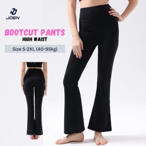 JDEN Women Bootcut High Waist Elastic 40-95kg - Bootcut Pinggan Bergetah Legging Black Sweatpants Pinggang Bergetah Trousers Tie Dye
