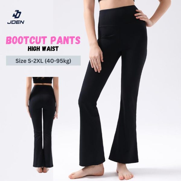 JDEN Women Bootcut High Waist Elastic 40-95kg - Bootcut Pinggan Bergetah Legging Black Sweatpants Pinggang Bergetah Trousers Tie Dye